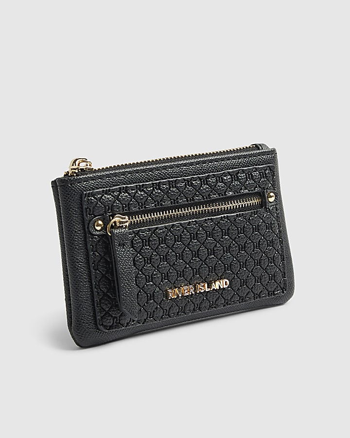 River Island Black Monogram Embossed Mini Purse