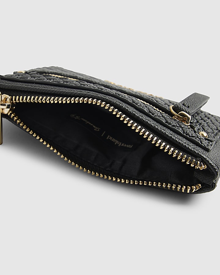 river island Black Monogram Embossed Mini Purse