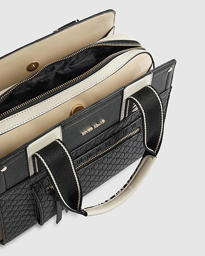 river island Black Monogram Front Tote Bag