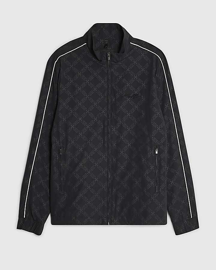 river island Black Monogram Funnel Jacket