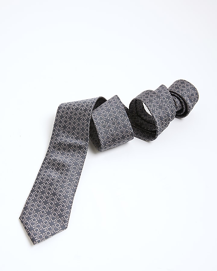 River Island Black Monogram Tie