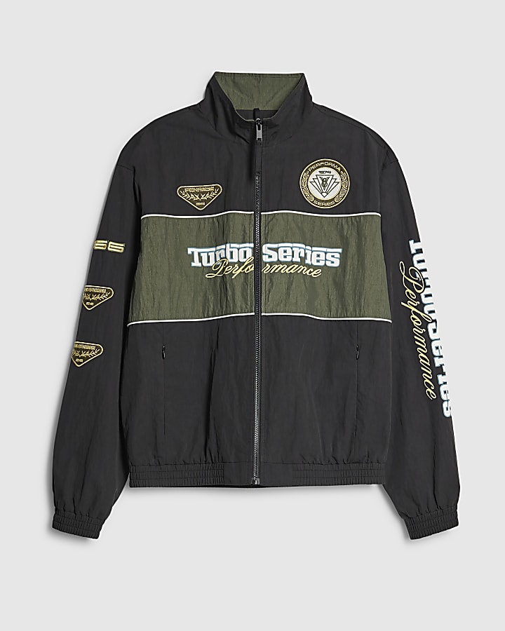 river island Black Motorcross Tracksuit Jacket