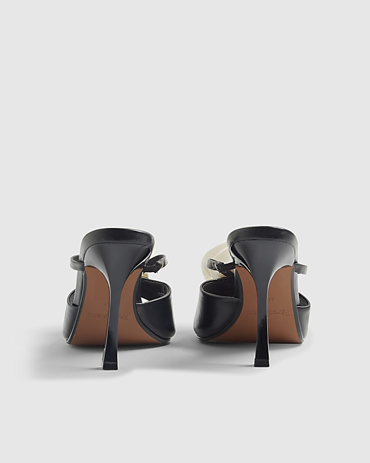River Island Black Mule Corsage Heeled Sandals