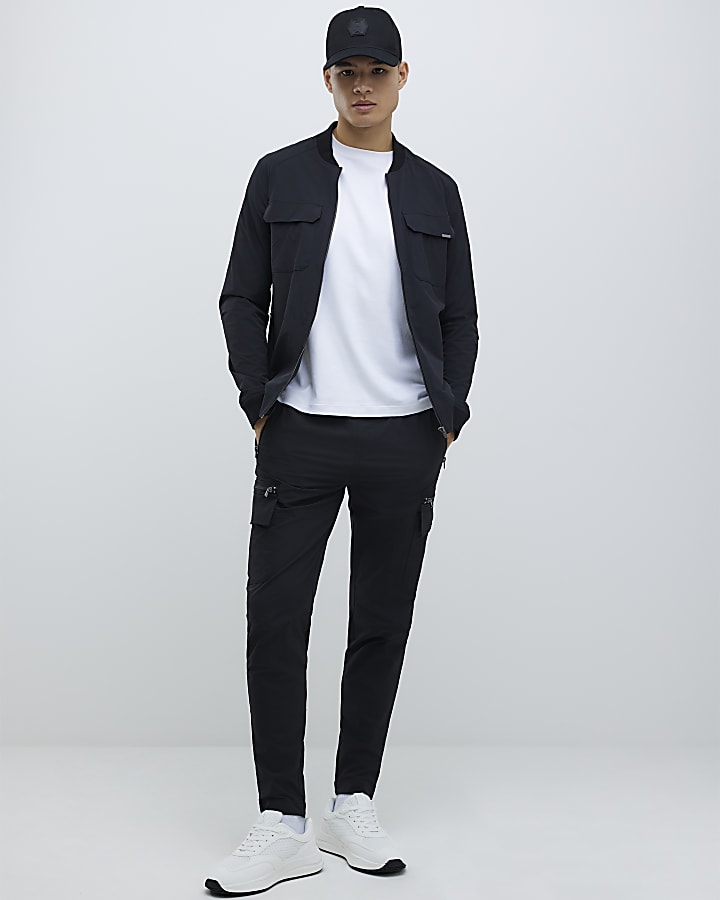 River Island Black Muscle Fit Bomber Jacket