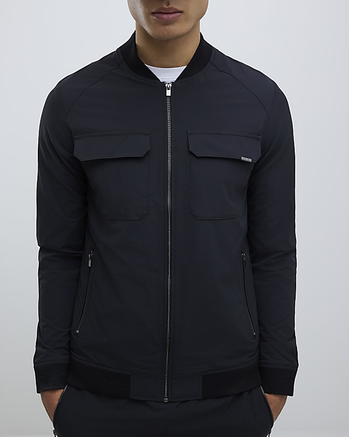 River Island Black Muscle Fit Bomber Jacket