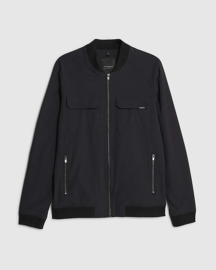 river island Black Muscle Fit Bomber Jacket
