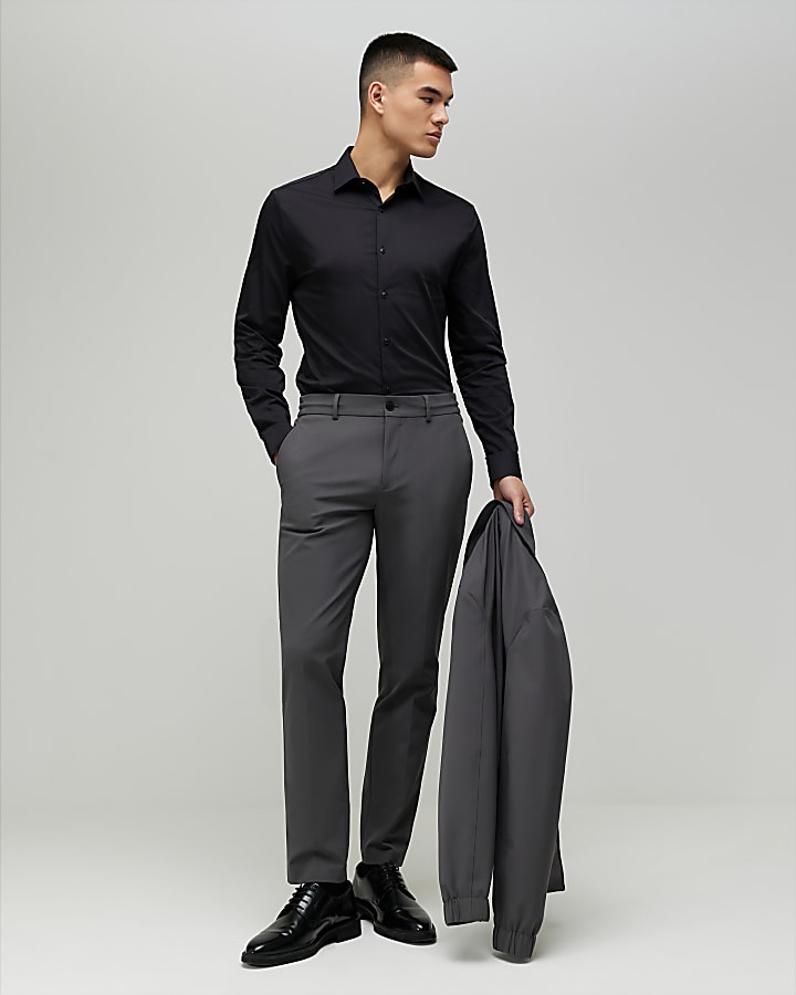River Island Black Muscle Fit Long Sleeve Shirt