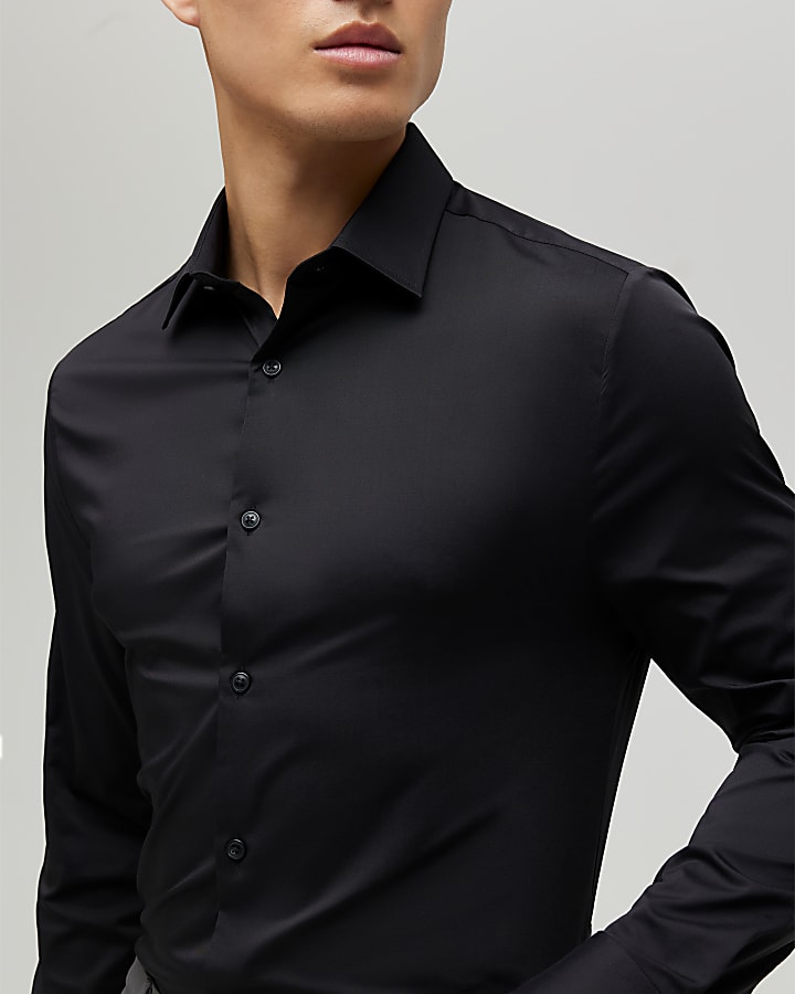 River Island Black Muscle Fit Long Sleeve Shirt