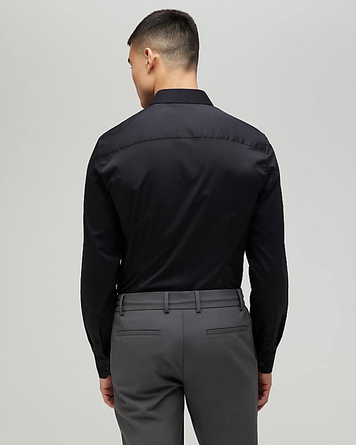 River Island Black Muscle Fit Long Sleeve Shirt