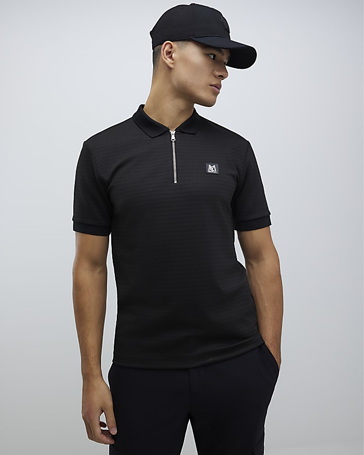River Island Black Muscle Fit Polo Shirt