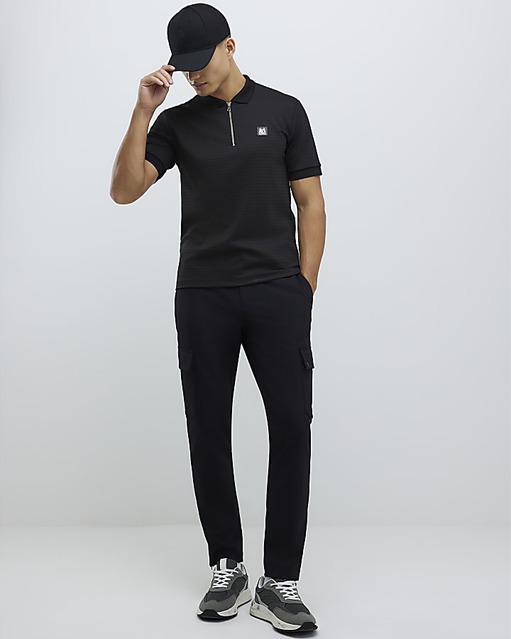 River Island Black Muscle Fit Polo Shirt