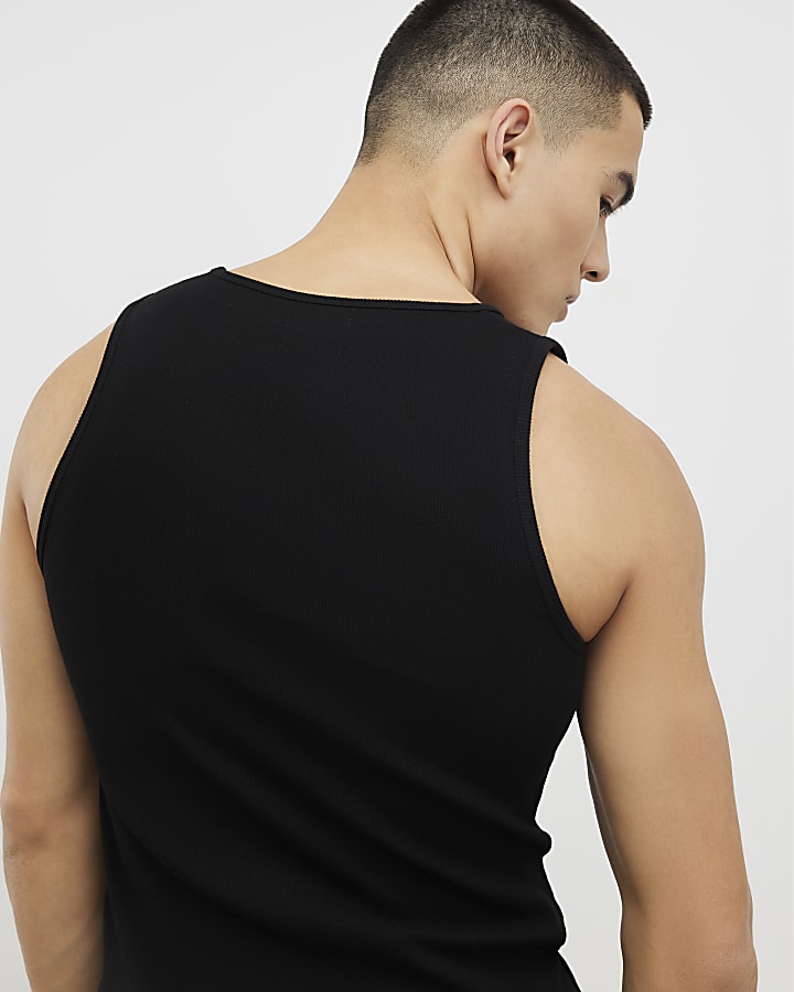 River Island Black Muscle Fit Ribbed Vest