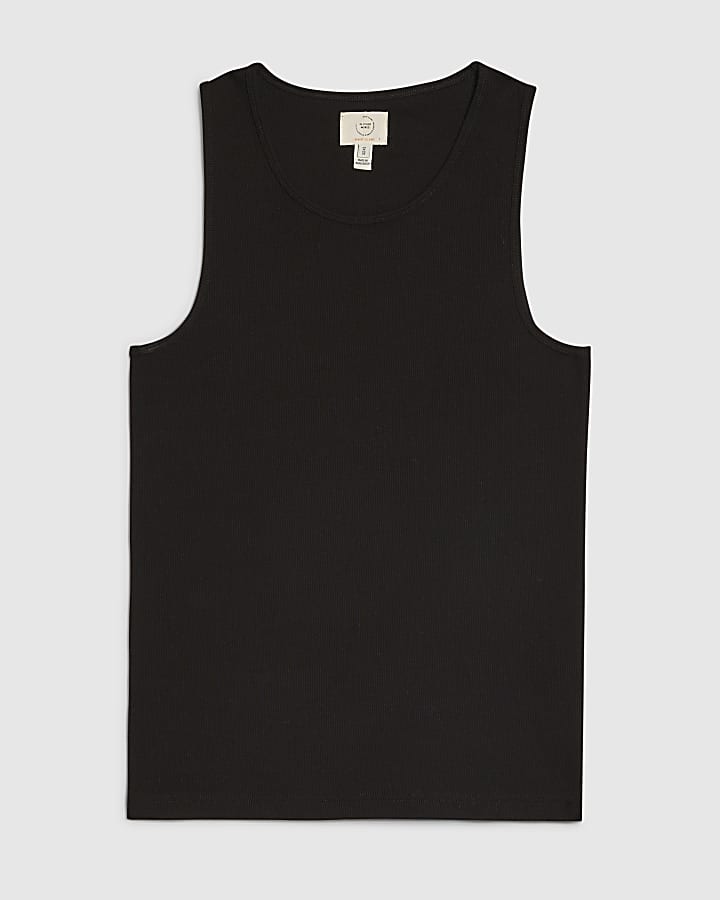 river island Black Muscle Fit Ribbed Vest
