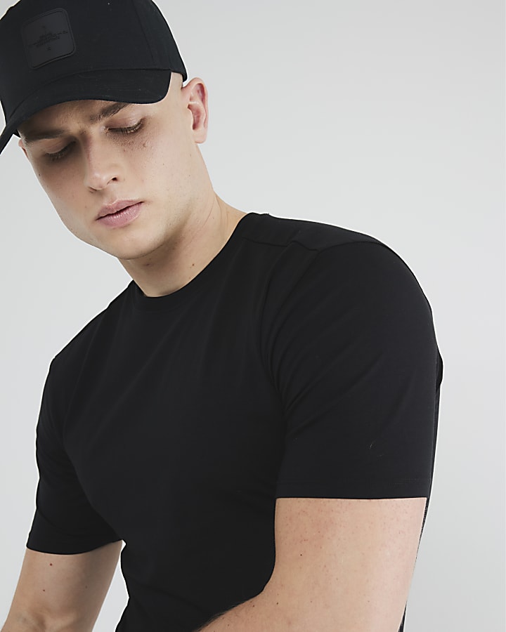 River Island Black Muscle Fit Short Sleeve T-Shirt