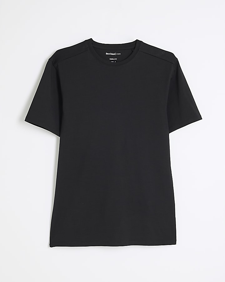 river island Black Muscle Fit Short Sleeve T-Shirt