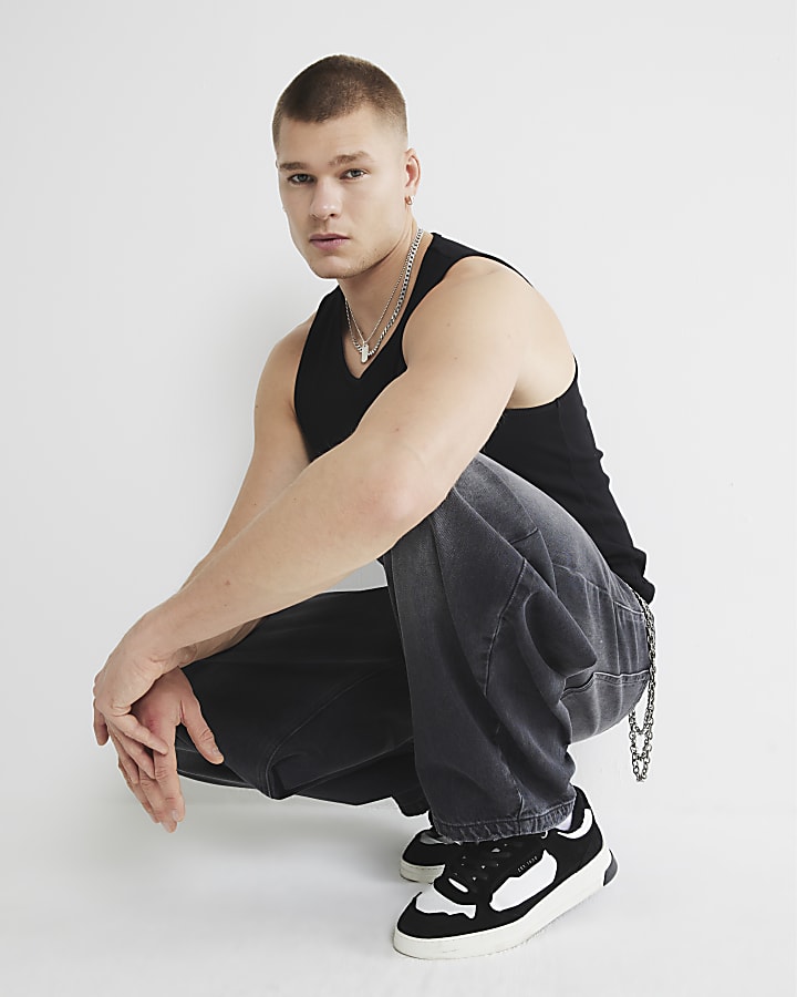 River Island Black Muscle Fit Stretch Rib Vest