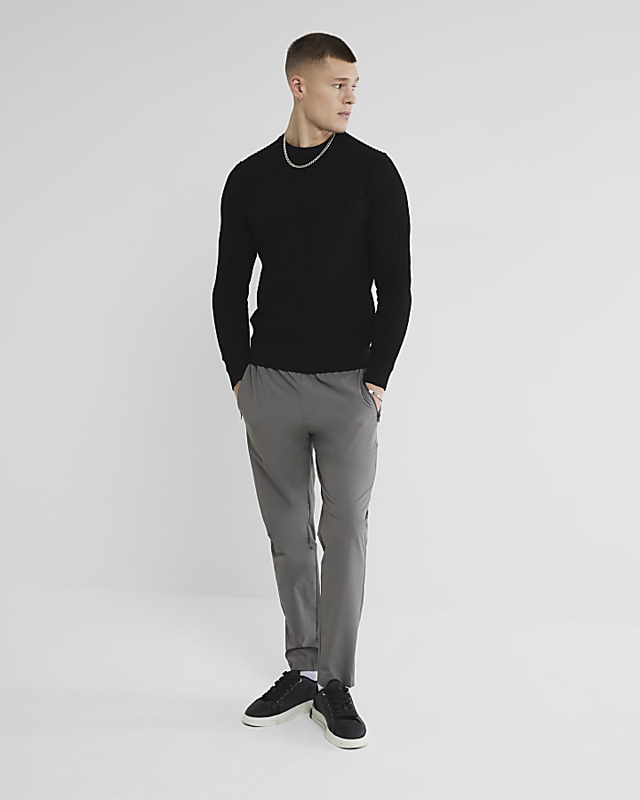 River Island Black Muscle Fit Textured Jumper