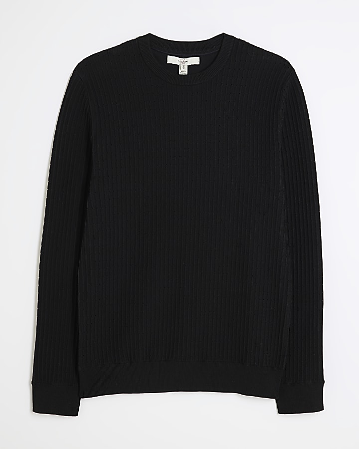 river island Black Muscle Fit Textured Jumper