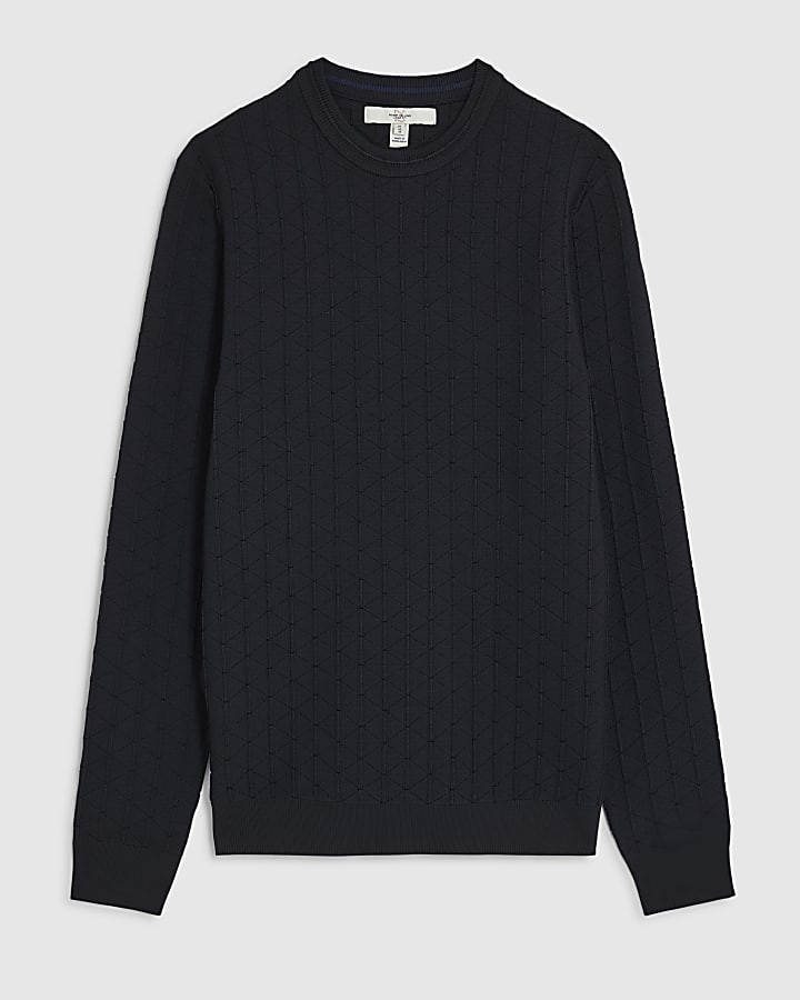 river island Black Muscle Fit Textured Jumper