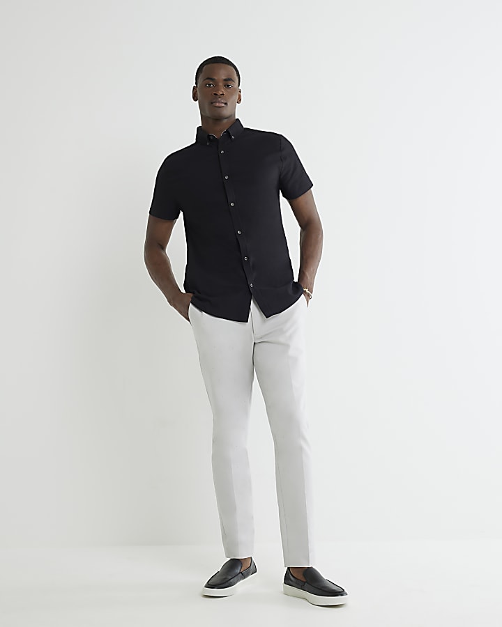 River Island Black Muscle Fit Textured Shirt