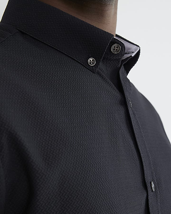 River Island Black Muscle Fit Textured Shirt