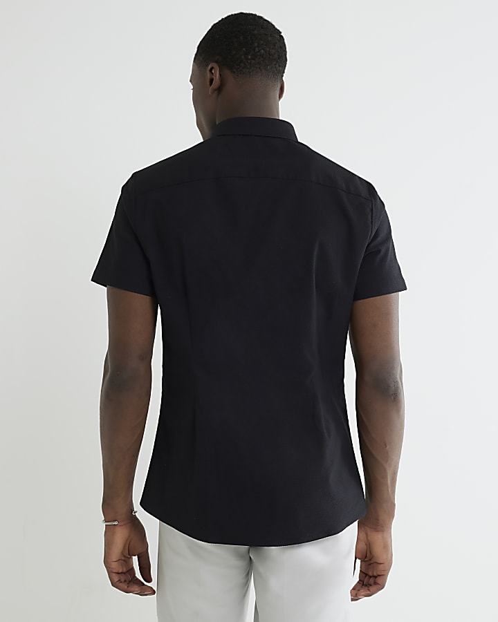 River Island Black Muscle Fit Textured Shirt
