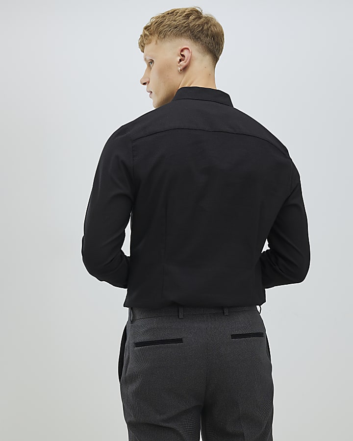 River Island Black Muscle Fit Textured Shirt