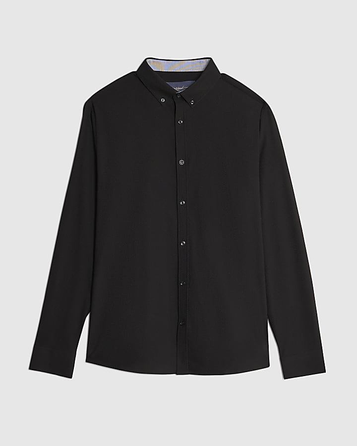 river island Black Muscle Fit Textured Shirt