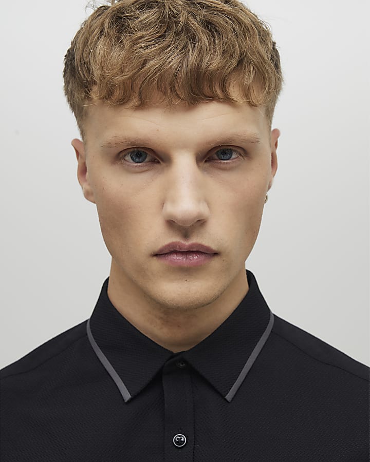 River Island Black Muscle Fit Tipped Shirt