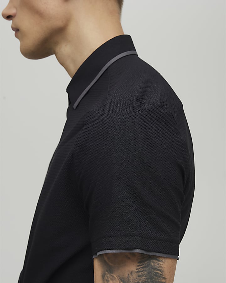 River Island Black Muscle Fit Tipped Shirt
