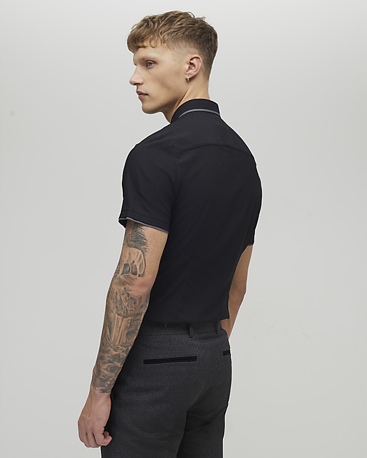 River Island Black Muscle Fit Tipped Shirt