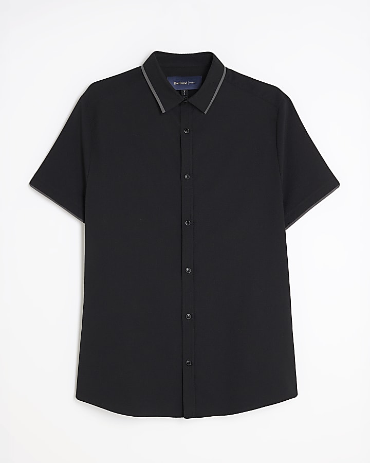 river island Black Muscle Fit Tipped Shirt