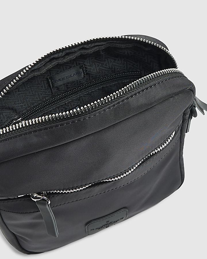 river island Black Nylon Badge Cross Body Bag