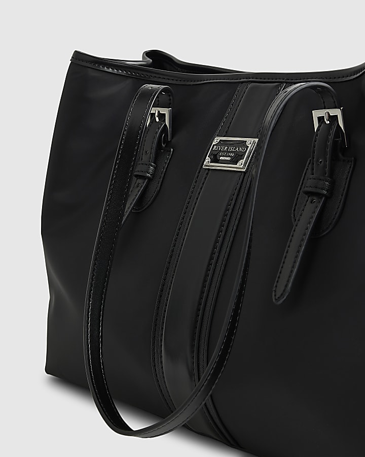 River Island Black Nylon Buckle Handle Shopper Bag