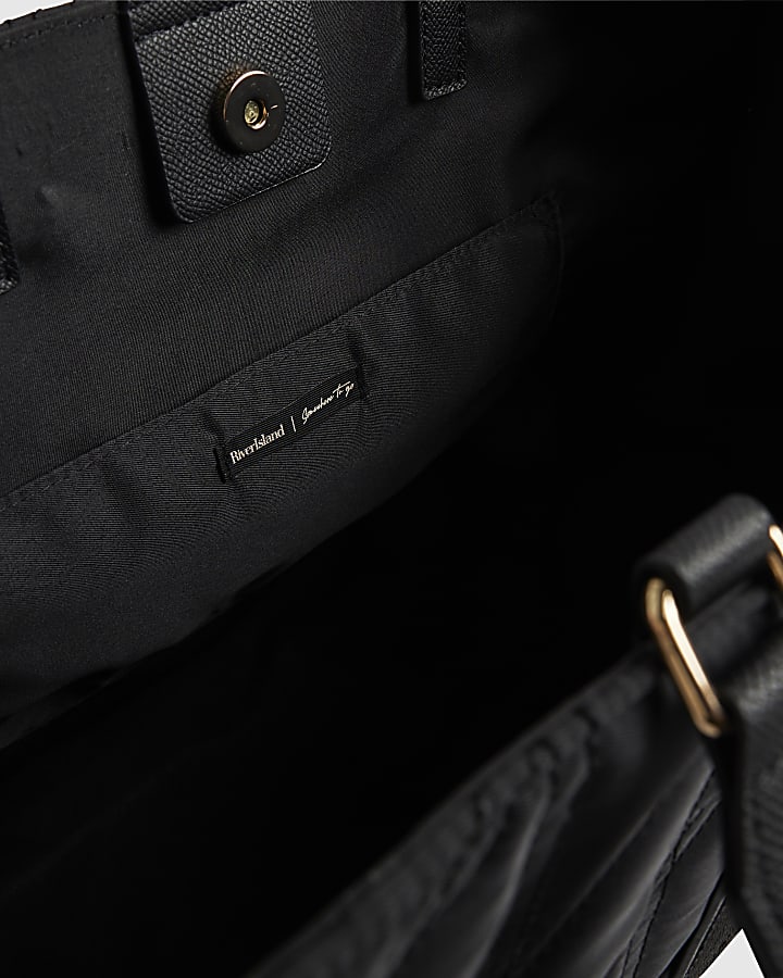 river island Black Nylon Quilted Shopper Bag