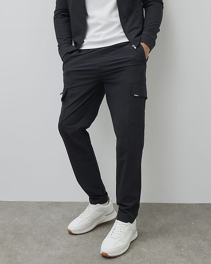 River Island Black Nylon Skinny Fit Cargo Trousers