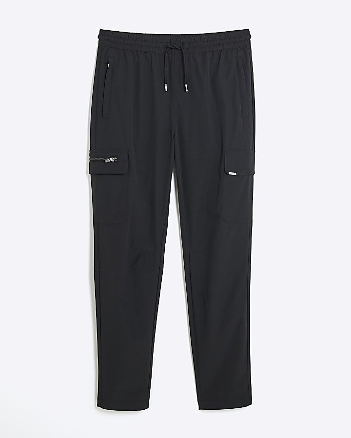 river island Black Nylon Skinny Fit Cargo Trousers