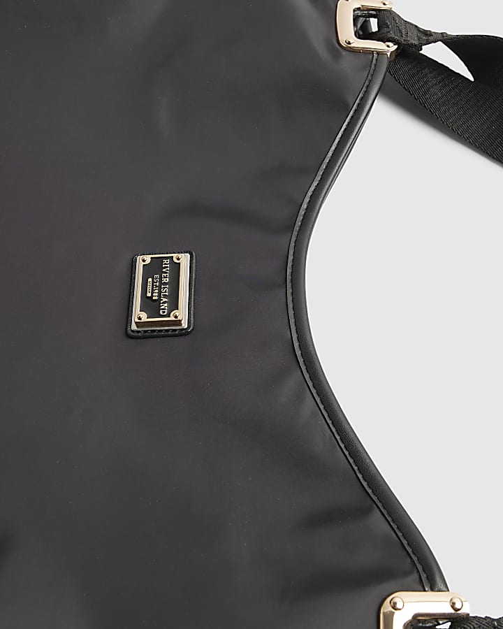 river island Black Nylon Slouch Shoulder Bag
