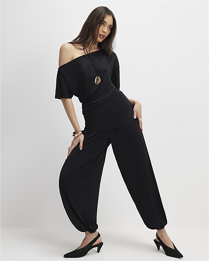 River Island Black Off Shoulder Drape Top