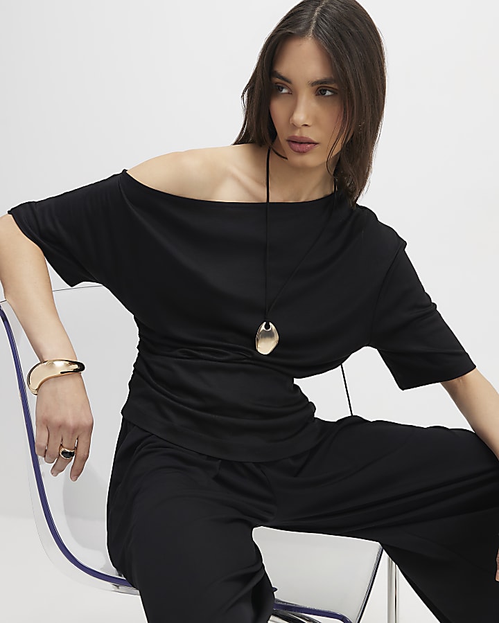River Island Black Off Shoulder Drape Top
