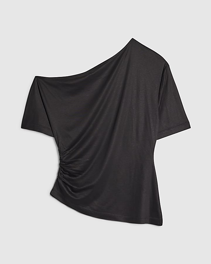 river island Black Off Shoulder Drape Top