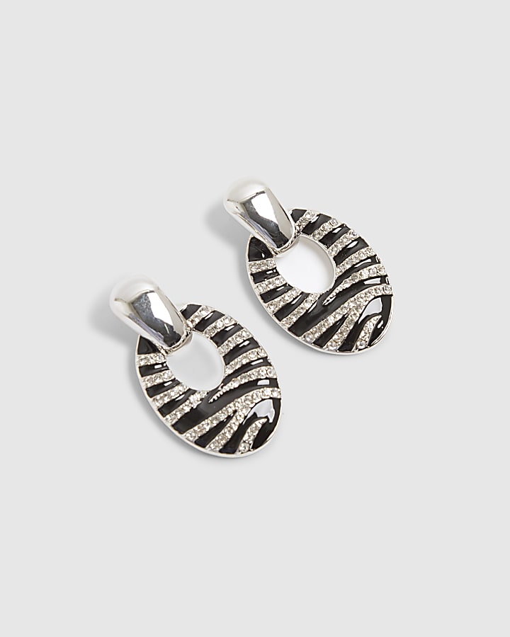 River Island Black Oval Stripe Drop Earrings