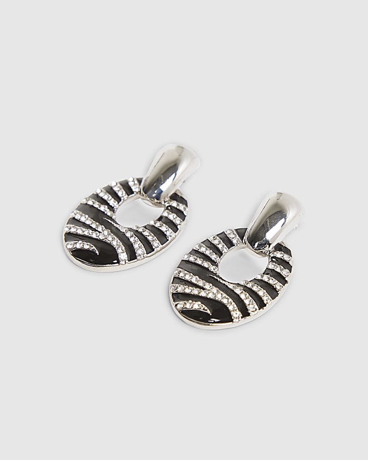 river island Black Oval Stripe Drop Earrings