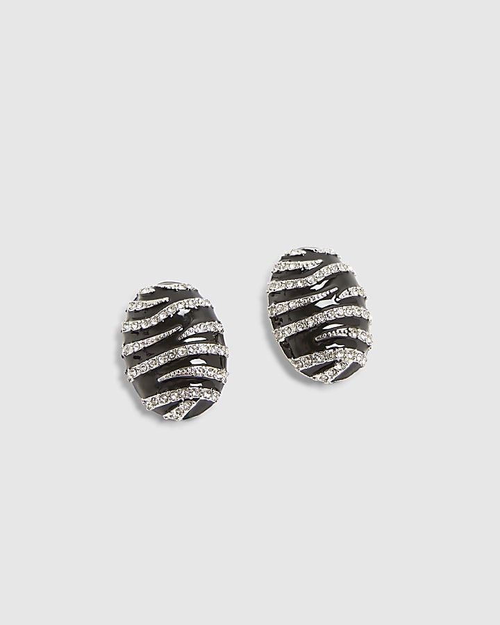 River Island Black Oval Stripe Stud Earrings