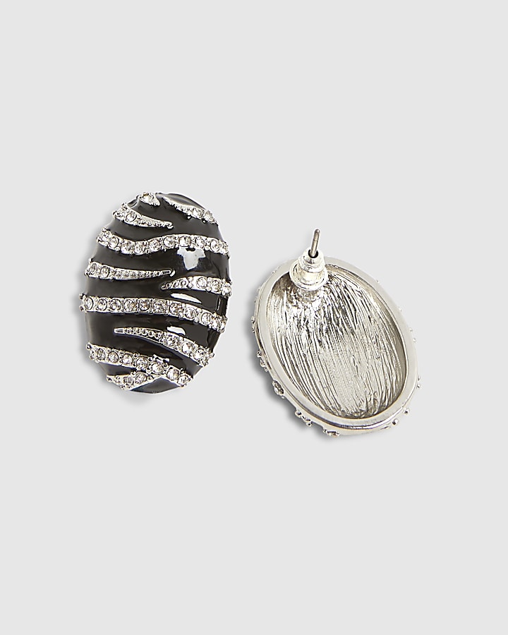 River Island Black Oval Stripe Stud Earrings