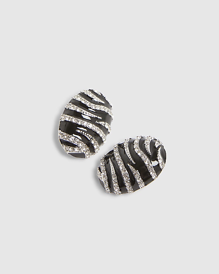 River Island Black Oval Stripe Stud Earrings