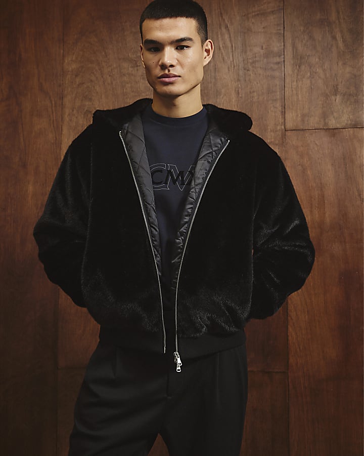 River Island Black Oversized Fit Faux Fur Hoodie