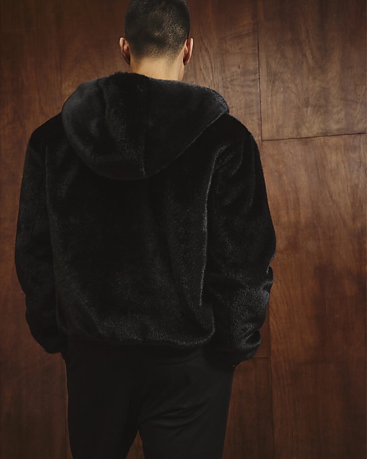 River Island Black Oversized Fit Faux Fur Hoodie