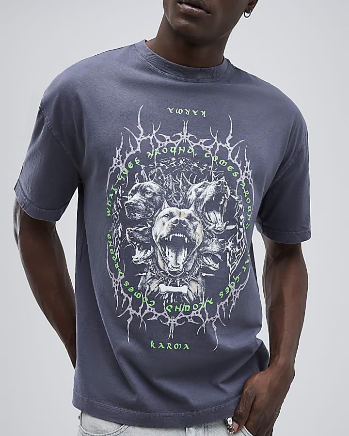 River Island Black Oversized Fit Karma Dog T-Shirt