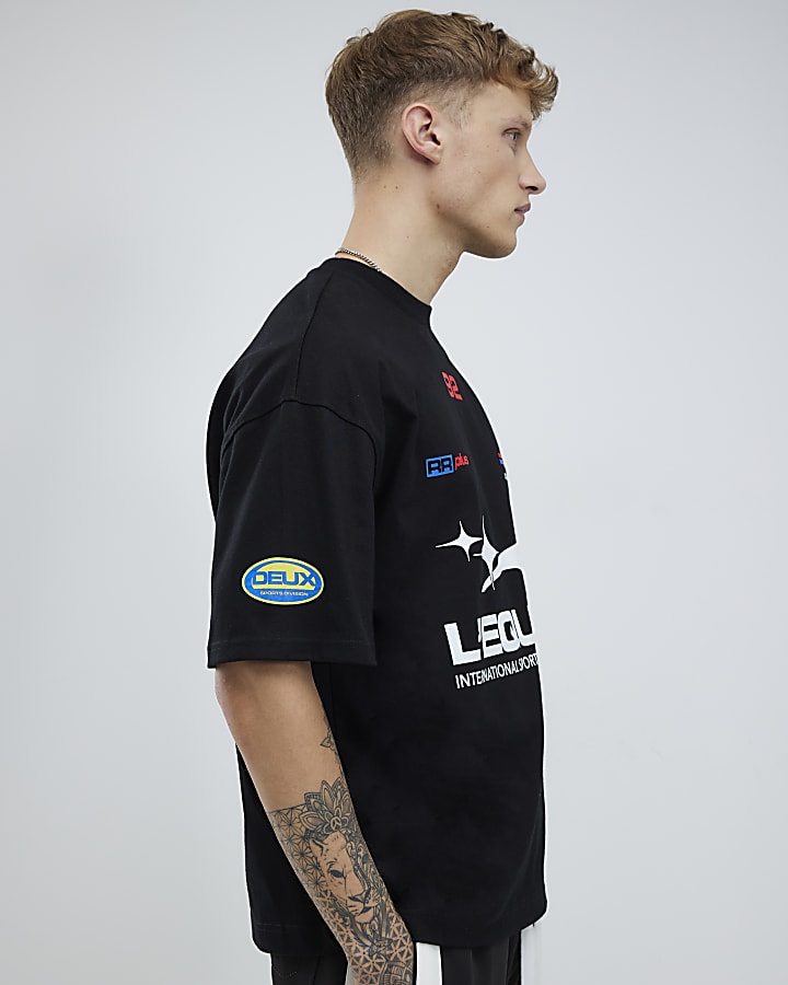 River Island Black Oversized Fit L'equipe T-Shirt